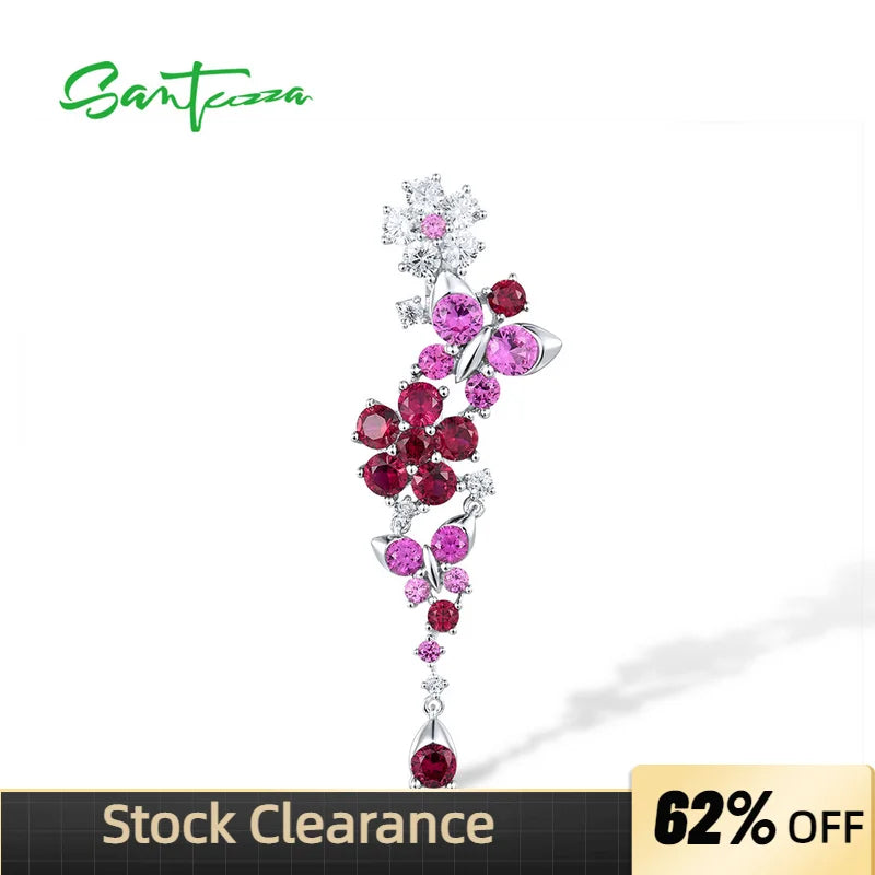 925 Silver Pendant Lab Pink Sapphire Ruby Flower Jewelry