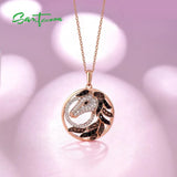 925 Sterling Silver Rose Brown Horse Pendant Fine Jewelry