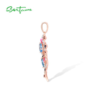 925 Silver Pink Leaves Colorful Stones Pendant