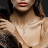 925 Silver Pink Leaves Colorful Stones Pendant