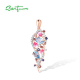 925 Silver Pink Leaves Colorful Stones Pendant