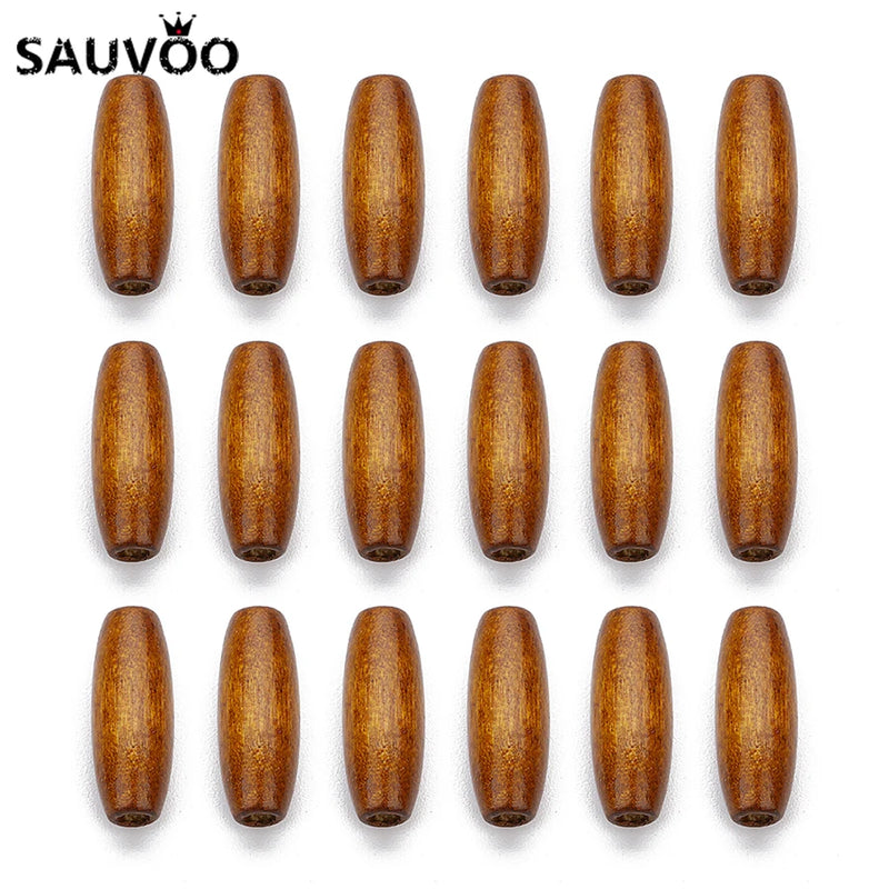 100pcs 8*22mm Oval Round Natural Wood Loose Beads for DIY Jewelry Making
