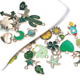 30pcs Enamel Green Charms Pendants Mix Flower Heart Plant DIY Jewelry Making