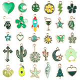 30pcs Enamel Green Charms Pendants Mix Flower Heart Plant DIY Jewelry Making