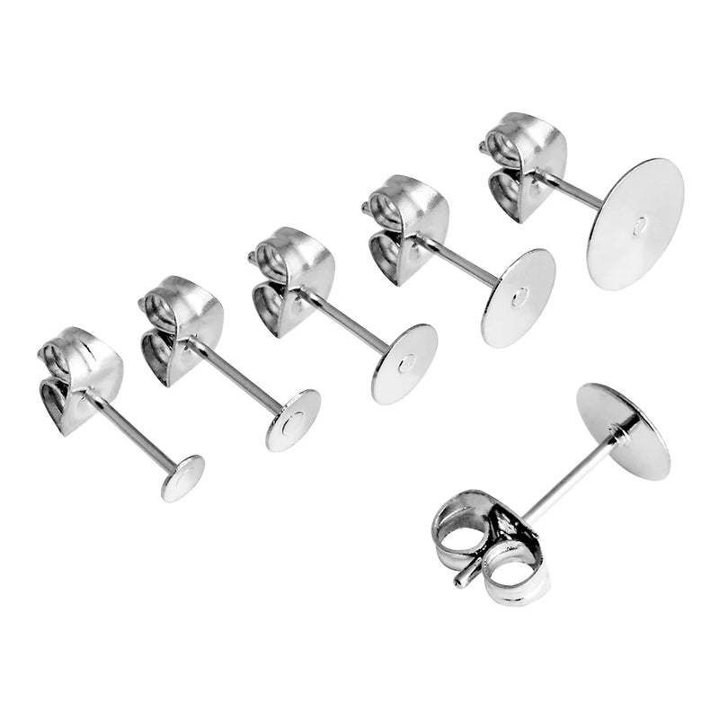 50-100Pcs Stainless Steel Blank Post Earring Studs 3-12mm DIY Jewelry Making