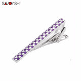 Classic Purple Enamel Lattice Tie Clips for Mens Necktie