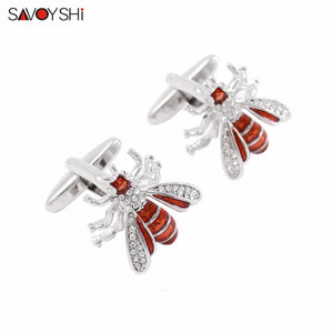 3D Bees Cufflinks Red Enamel Crystal Animal Cufflink Jewelry