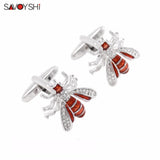 3D Bees Cufflinks Red Enamel Crystal Animal Cufflink Jewelry
