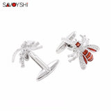3D Bees Cufflinks Red Enamel Crystal Animal Cufflink Jewelry