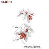 3D Bees Cufflinks Red Enamel Crystal Animal Cufflink Jewelry