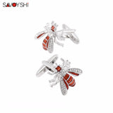 3D Bees Cufflinks Red Enamel Crystal Animal Cufflink Jewelry