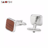 Wooden Cufflinks for Mens Square Brown Business Gift