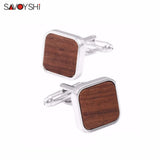 Wooden Cufflinks for Mens Square Brown Business Gift
