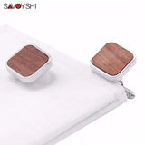 Wooden Cufflinks for Mens Square Brown Business Gift