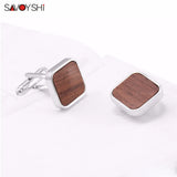 Wooden Cufflinks for Mens Square Brown Business Gift