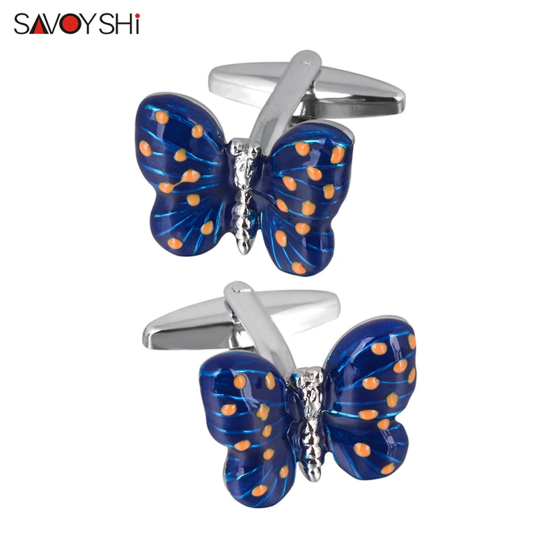 Enamel Butterfly Cufflinks High Polishing Metal Buttons for Wedding Gift