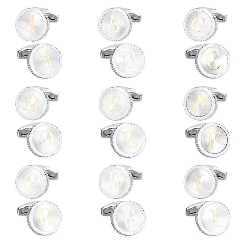 26 Letter Enamel Cufflinks Mens High Shirt Round Cuff links Wedding Groom