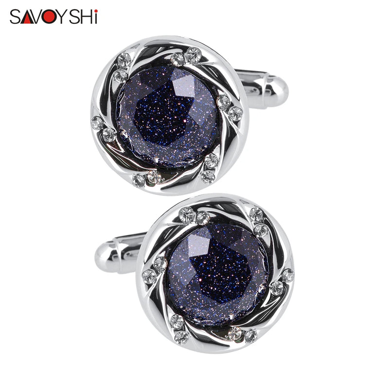 Starry Sky Stone Cufflinks High Crystals Wedding Gift Engraving Name
