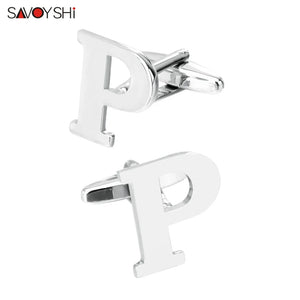 Silver Plated Letter P Cufflinks for Men's Shirt