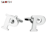 Silver Plated Letter P Cufflinks for Men's Shirt