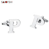 Silver Plated Letter P Cufflinks for Men's Shirt
