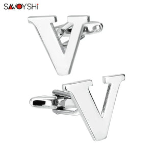 V Initial Cufflinks Silver Plated Wedding Gift