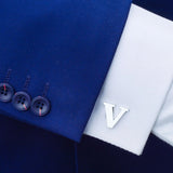 V Initial Cufflinks Silver Plated Wedding Gift
