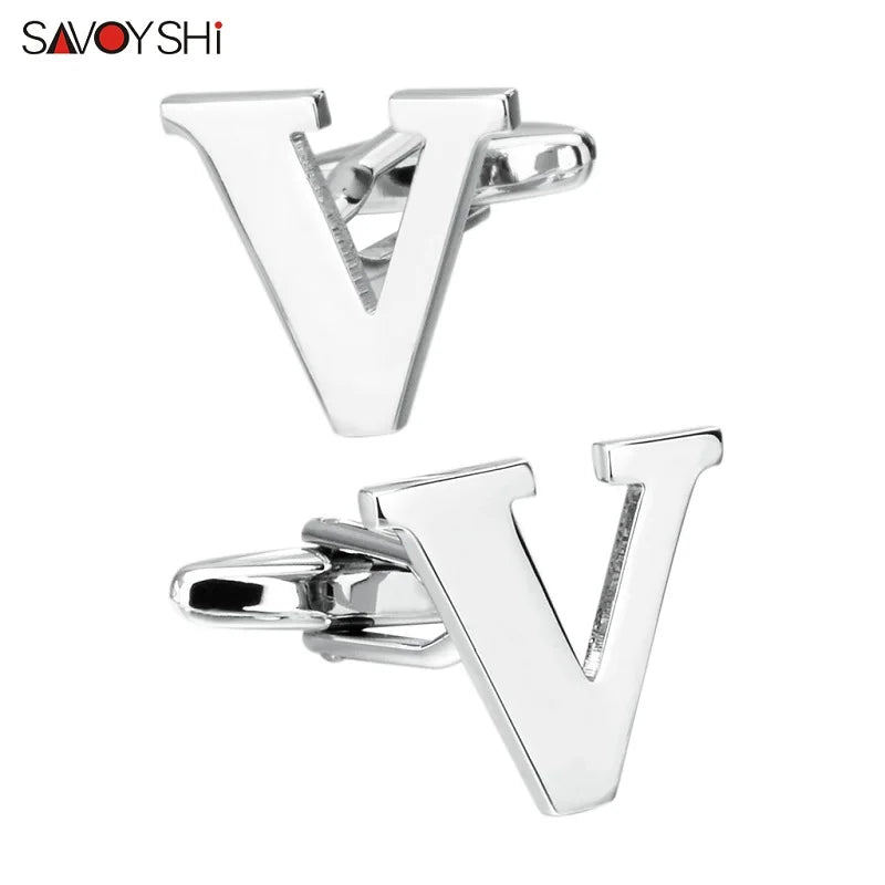 V Initial Cufflinks Silver Plated Wedding Gift