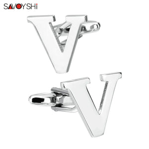 V Initial Cufflinks Silver Plated Wedding Gift