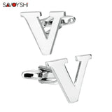 V Initial Cufflinks Silver Plated Wedding Gift
