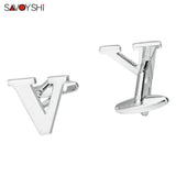 V Initial Cufflinks Silver Plated Wedding Gift
