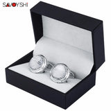 Round Glass Cufflinks Mens Shirt Cuff High Stripe Cufflinks Men Jewelry