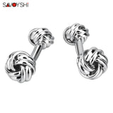 Silver Twisted knot Cufflinks for Mens Shirt High Oval Cuff links Gift Jewelry