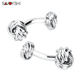 Silver Twisted knot Cufflinks for Mens Shirt High Oval Cuff links Gift Jewelry
