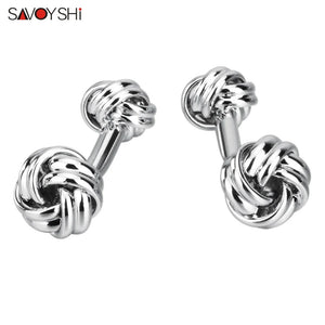 Silver Twisted Knot Cufflinks for Men's Shirt Oval Cuff Links