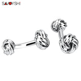 Silver Twisted knot Cufflinks for Mens Shirt High Oval Cuff links Gift Jewelry