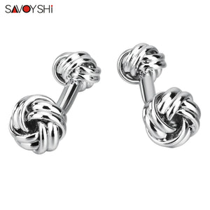 Silver Twisted knot Cufflinks for Mens Shirt High Oval Cuff links Gift Jewelry