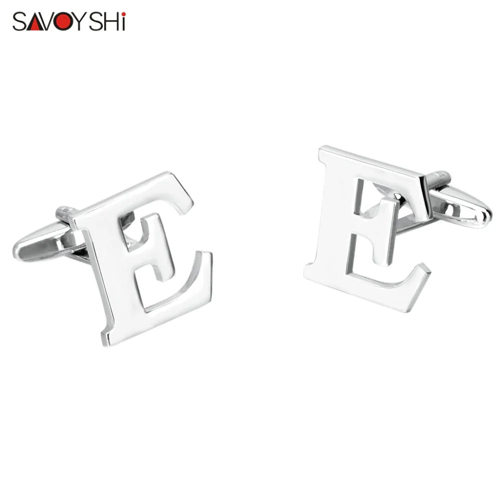 Silver 26 Letters Cufflinks for Mens Shirt Accessories