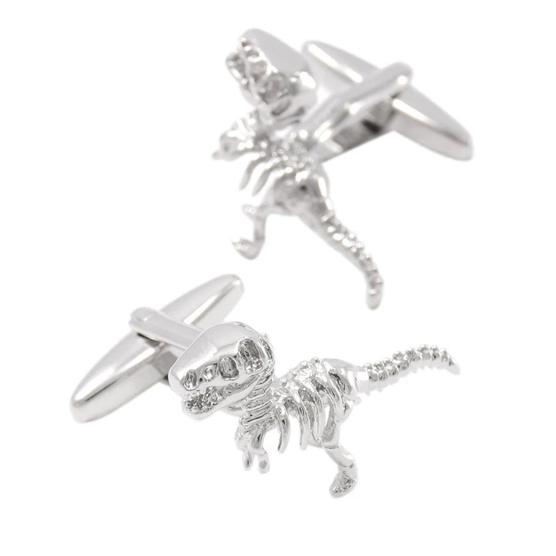 Silver Dinosaur Cufflinks for Men Animal Cuff links Halloween Jewelry