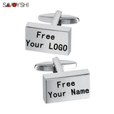 Square Silver Cufflinks for Men - Engraving Logo, Special Gift