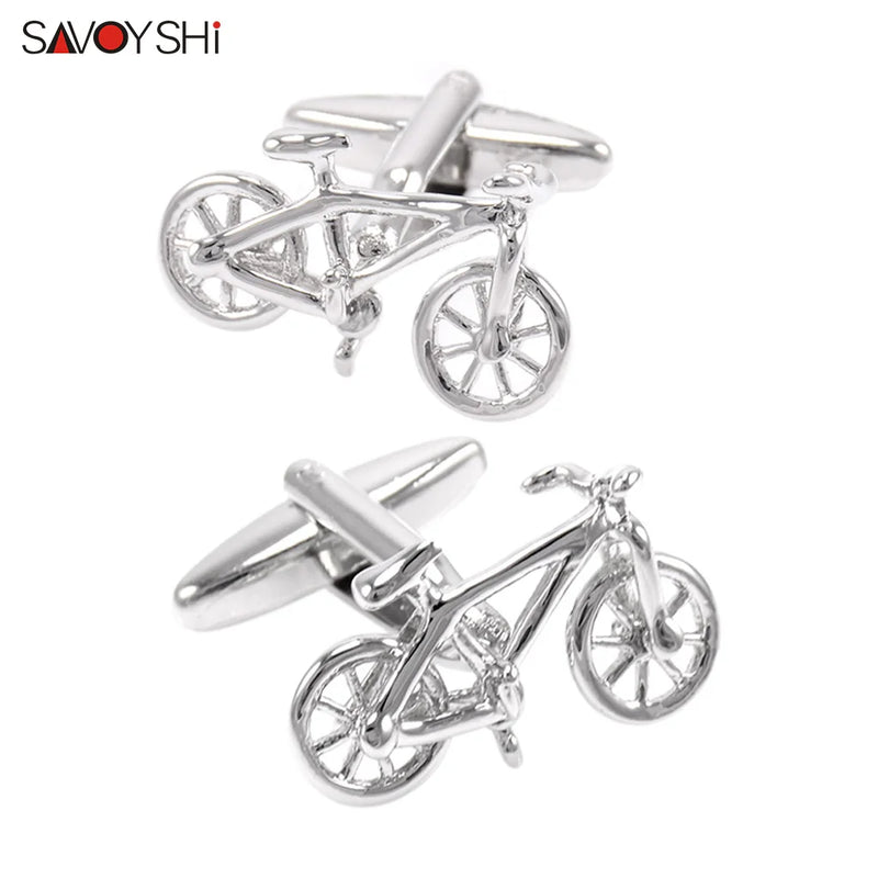 Personalized Bicycle Cufflinks for Men Silver Engraved Name Design