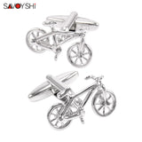 Personalized Bicycle Cufflinks for Men Silver Engraved Name Design