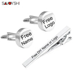 Engraved Silver Cufflinks and Tie Clip Set for Men