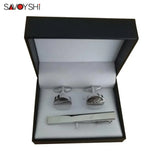 Engraved Silver Cufflinks and Tie Clip Set for Men