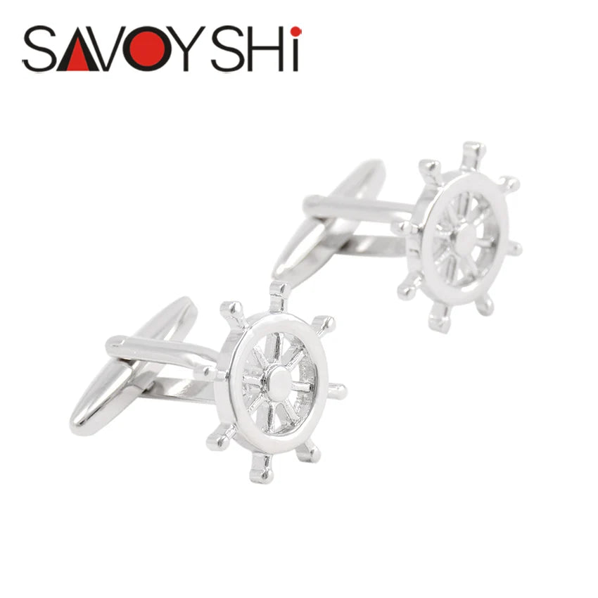 French Silver Rudder Cufflinks for Men