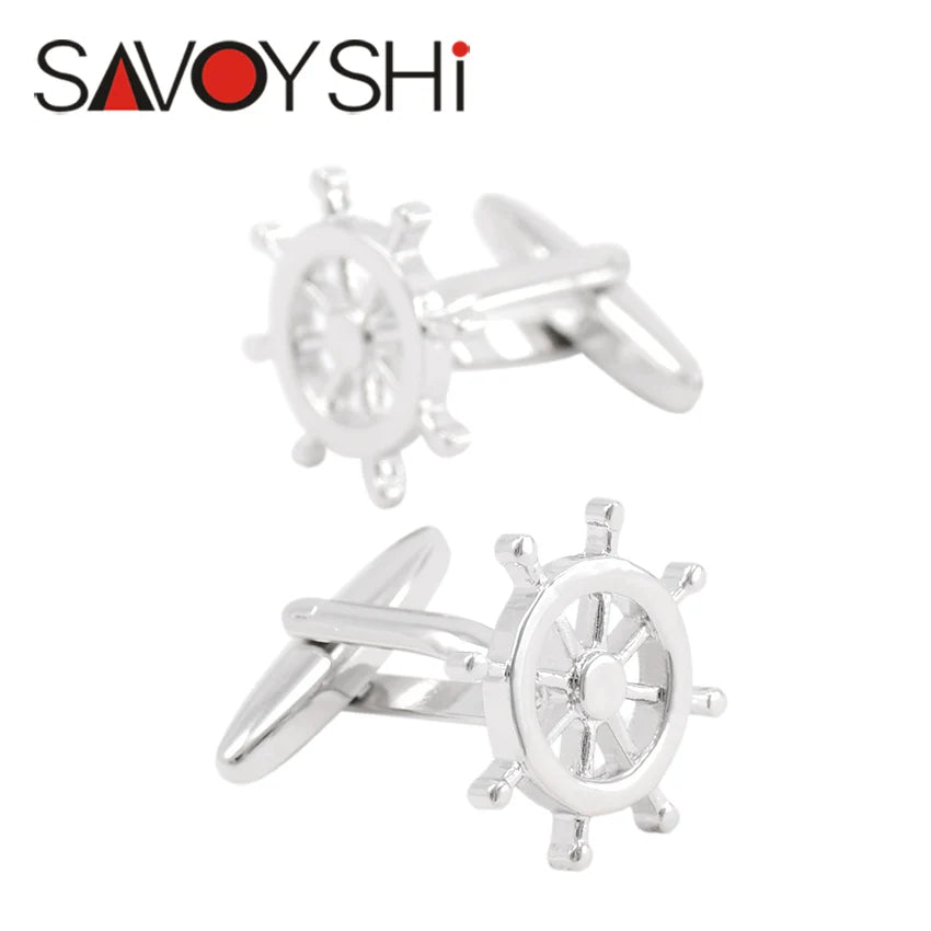 French Silver Rudder Cufflinks for Men