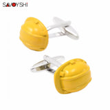 Yellow Enamel Helmet Cufflinks Men Jewelry