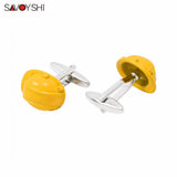 Yellow Enamel Helmet Cufflinks Men Jewelry