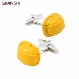 Yellow Enamel Helmet Cufflinks Men Jewelry