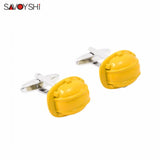 Yellow Enamel Helmet Cufflinks Men Jewelry